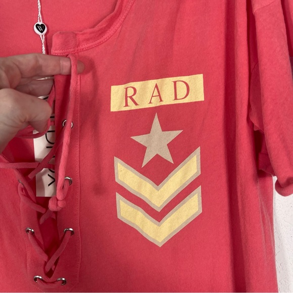 WILDFOX Womens Top Rad Maxwell Short Sleeves Red Size XS pink red lace up - Picture 15 of 16